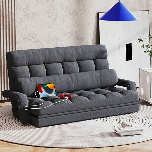STHOUYN 6-Position Floor Lounge Sofa Bedroom Fold Out Couch, Floor Seating Bean Bag Bed RV No Bones Couch for Adults, Memory Foam Lazy Sofa, Boneless Bed Furniture (Grey Fabric)