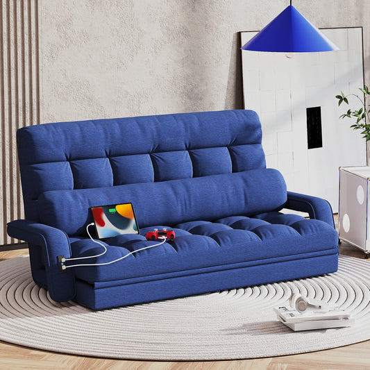 STHOUYN 6-Position Floor Lounge Sofa Bedroom Fold Out Couch, Floor Seating Bean Bag Bed RV No Bones Couch for Adults, Memory Foam Lazy Sofa, Boneless Bed Furniture (Blue Fabric)