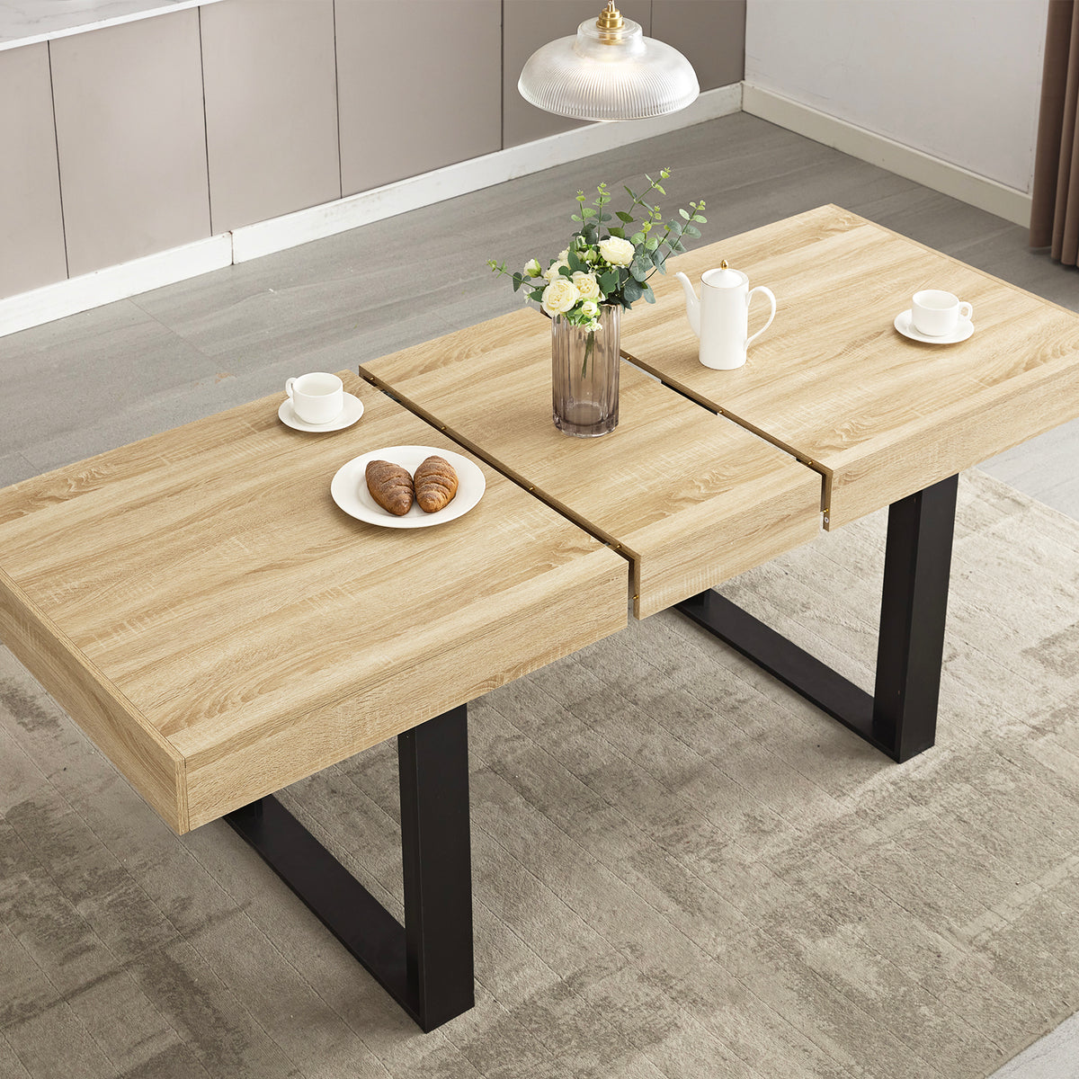 STHOUYN 63"-79" Extendable Dining Table for 6-8, Rectangle Wood Dining Room Table